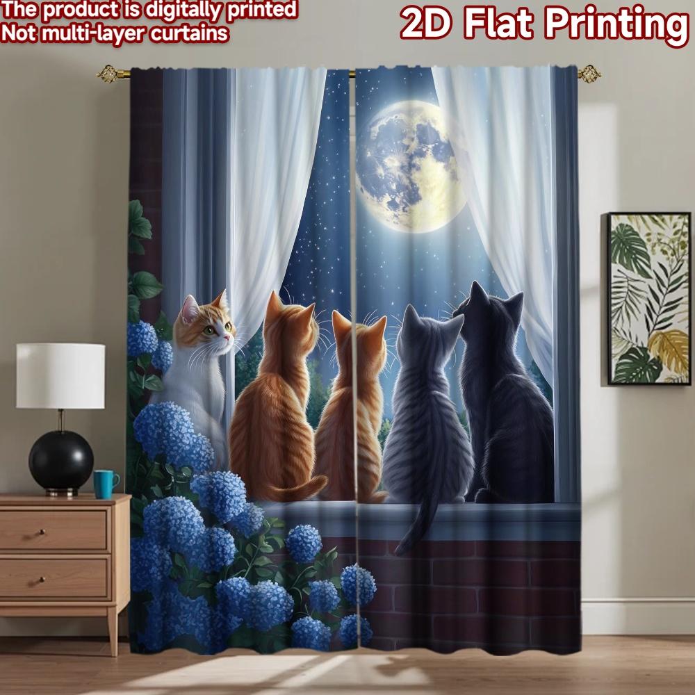 2D Flat Photography Backdrop Background Cloth Cats Gazing At Moon (2) 100% Polyester Festive Holiday Perfect for Suitable