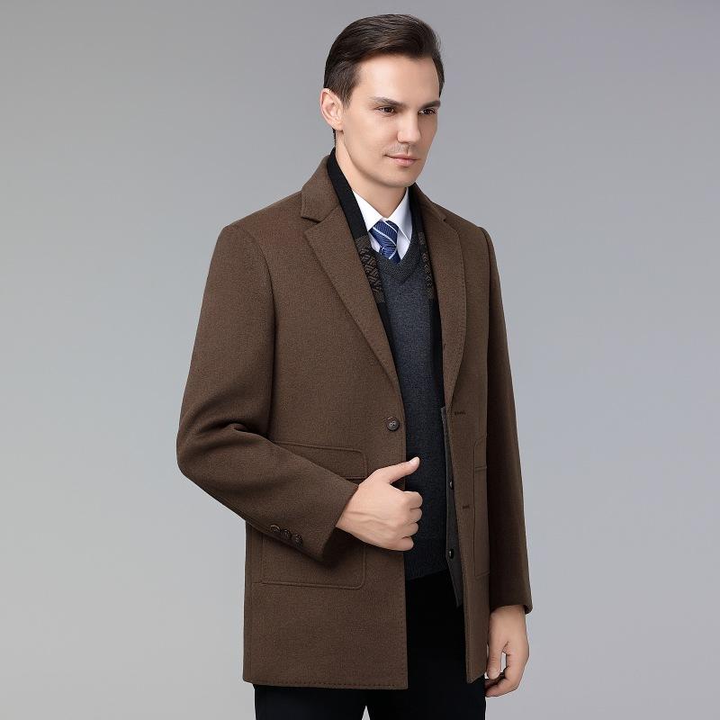 Double-sided cashmere coat for men in autumn and winter new thickened and warm down-lined woolen woolen coat