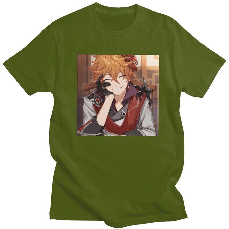 Maglietta Personalizzata Childe Tartaglia Genshin Impact da Uomo 100% Cotone T-shirt Maniche Corte Magliette Vestibilità Slim Clothing