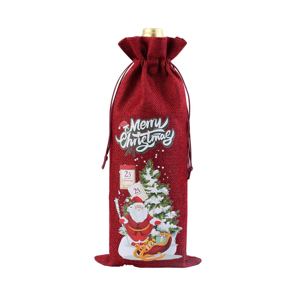 Christmas Red Wine Bag, New Linen Bottle Bag, Gift Party Red Wine Packaging Bag, Drawstring Drawstring Drawstring, Christmas Gift Bag