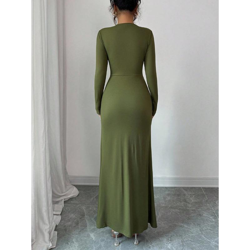 Frock Dress Autumn Solid Color Long Sleeve Hip Skirt Knitted Elastic