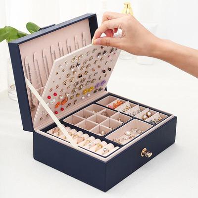 New Jewelry Box Leather Double-layer High-capacity Earrings Storage Box Ring Jewelry Hand Jewelry Box
