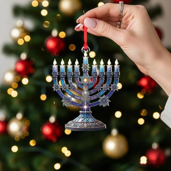 Acrylic Car Ornament Festive Menorah Ornament for Jewish Holiday Displays Indoor Outdoor Party Supplies for Home Celebration
