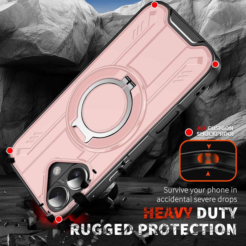 For iPhone 17 Case Compatible with MagSafe Rotating Ring Kickstand PC + TPU Shockproof Phone Cover