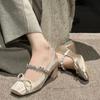 Fashion 2024 Elegant Woman Summer Round Toe Ballerina Flats Shoes  Cute Silk Satin Rhinestone Casual Flats Female Bow Mary Jane Shoes