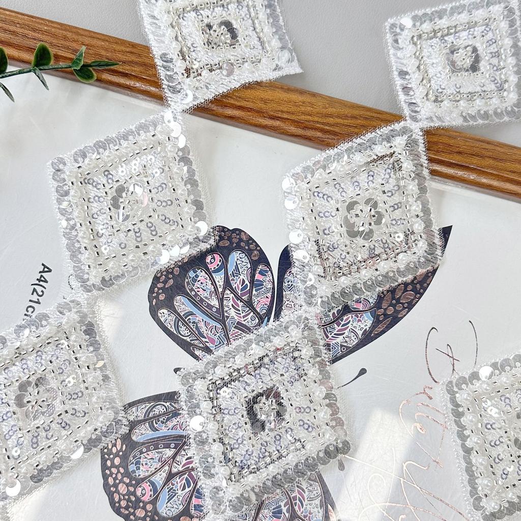 7Cm Silver Rhombus Sequined Beads Barcode Clothing Skirt Belt Cuffs Decorative Lace Accessories