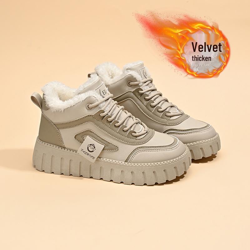 

Жіночі зимові плюшеві високі черевики, корейський стиль, універсальні, що збільшують зріст, теплі бавовняні кежуал 37