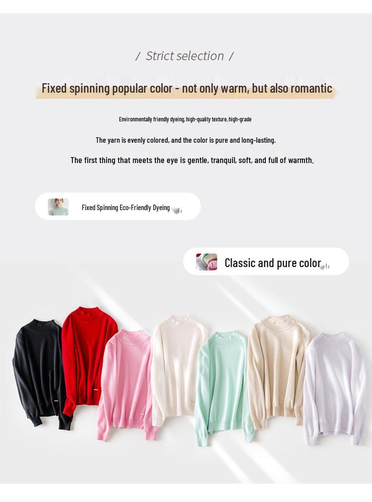 Women's 100% Pure Cashmere Half-High Neck Long Sleeve Sweater - Autumn/Winter Knit Base Layer Pullover