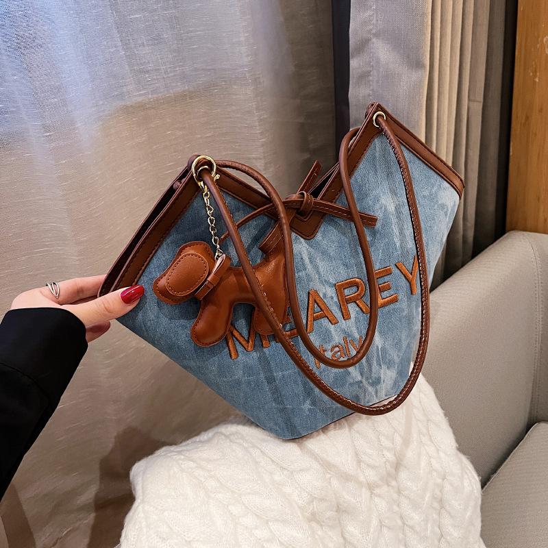 Denim Blue Tote Bag Casual Commuter Bag New Fashionable and Versatile Shoulder Bag