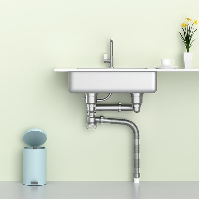 Convenient Kitchen Sink Drain Set With Flexible Pipe and Clear Backflow Preventer for High Performances Daily Use