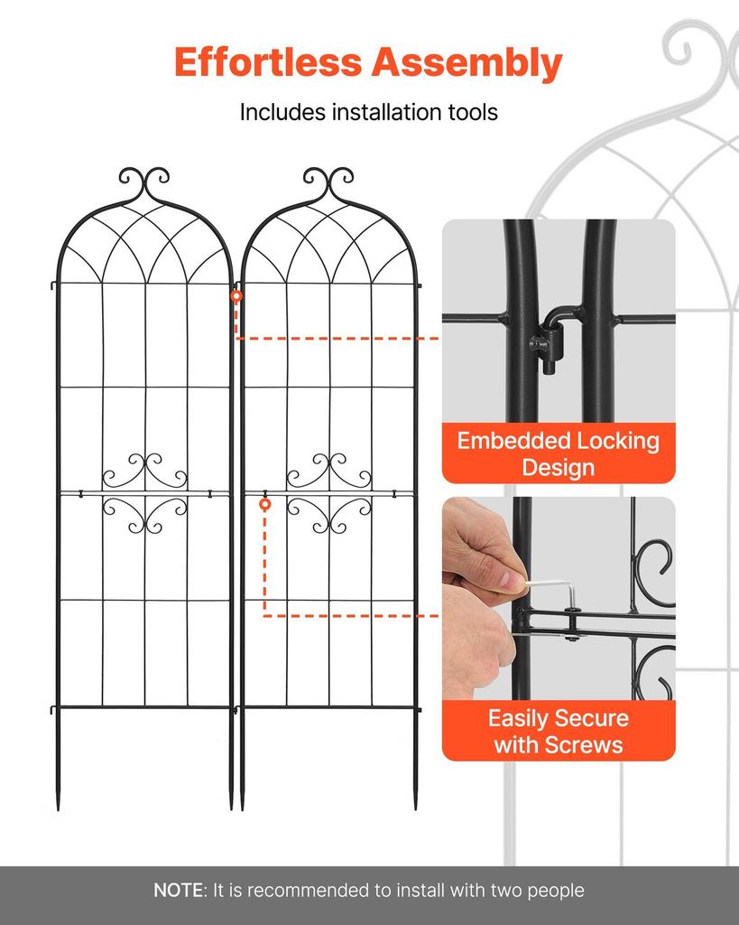 Garden Trellis, 180 x 52.5 cm Rose Trellis, 2 Packs Garden Flower Rose Trellises with Powder-Coated Finish & Convenient Locking Design, Plant Support