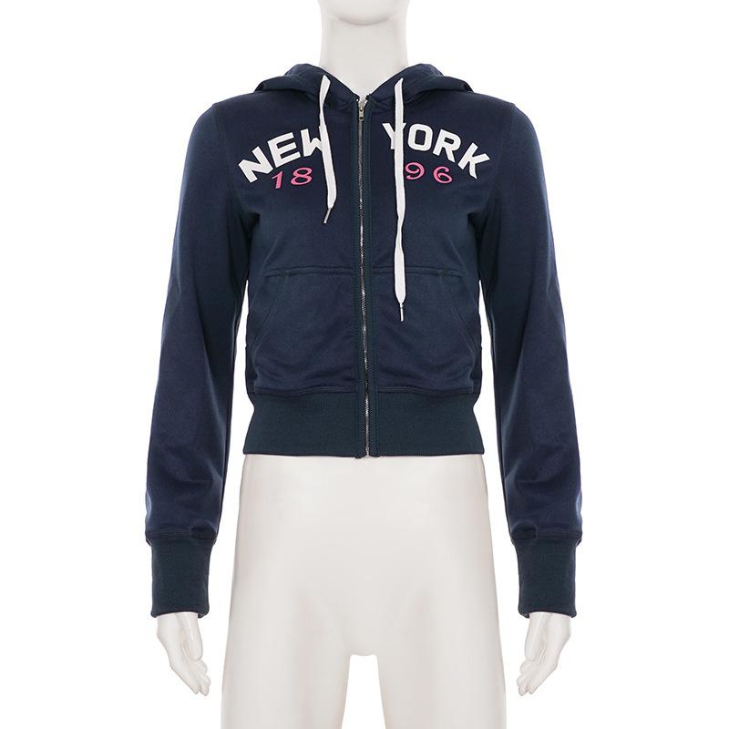 Letter Print Zipper Hoodie For Women Casual Style Short Slim Fit Drawstring Versatile Fashionable Versatile Sports Jacket