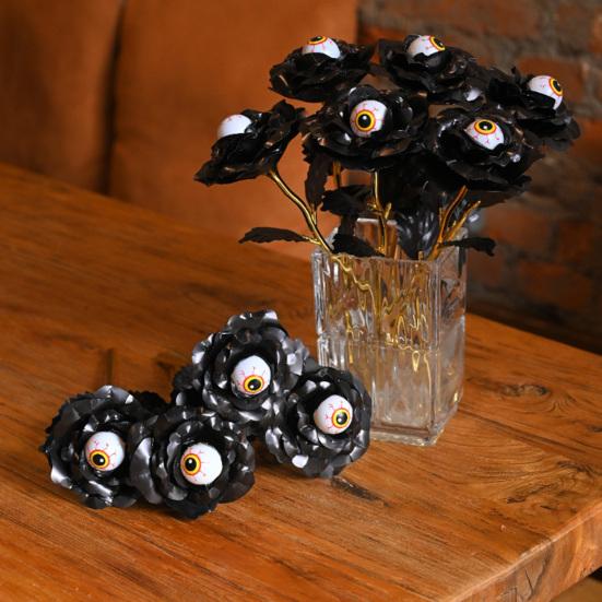 Halloween Faux Rose with Eyeballs Gothic Artificial Eyeball Rose Flower Bouquet for Flower Arrangement Halloween Home Decoration