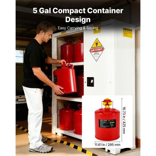 VEVOR Safety Gas Can, 19 L Type I Red Safety Can for Gasoline with Stainless Steel Flame Arrester, Self-Closing Lid, and PE Funnel