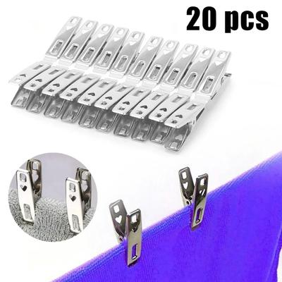 20Pcs Clothes Pegs Clamps Stainless Steel Clothespins Photos Metal Laundry Pegs Towel Sock Pins Hanger Sealing 4.5cm Clips