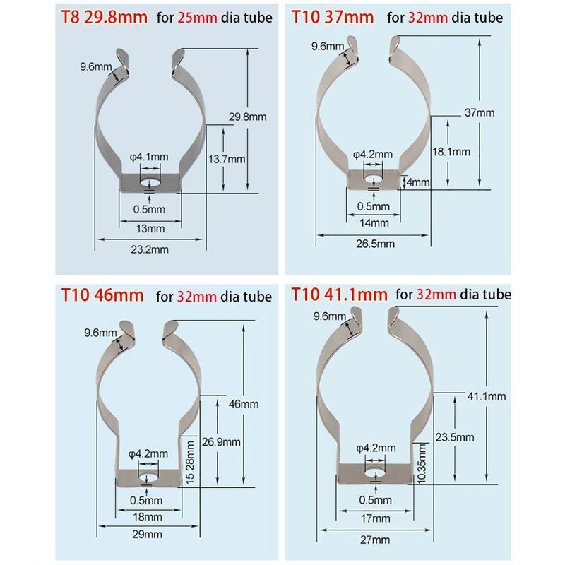 10Pcs Fixing Clips Spring Terry Clip Heavy Duty Base Tool Lamp Tube Clip Clamp Holders T8/T10 Pipes Clamp for 25mm/32mm Dia Tube