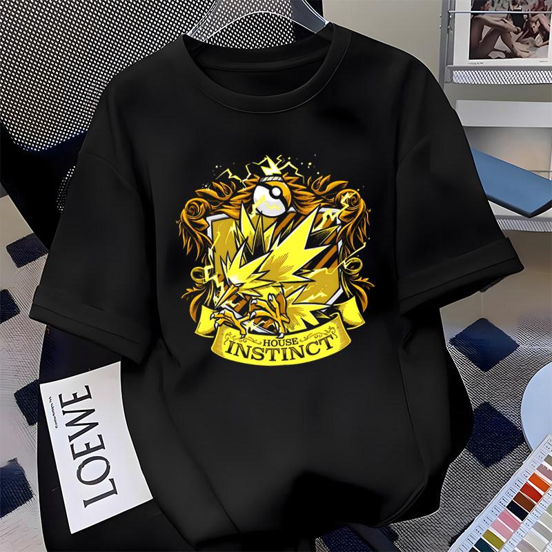 Pok É Mon Super Fire Dragon Pattern Short Sleeve Tshirt for Men and Women Loose Top Mens Tshirt Childrens Parent Child Wear