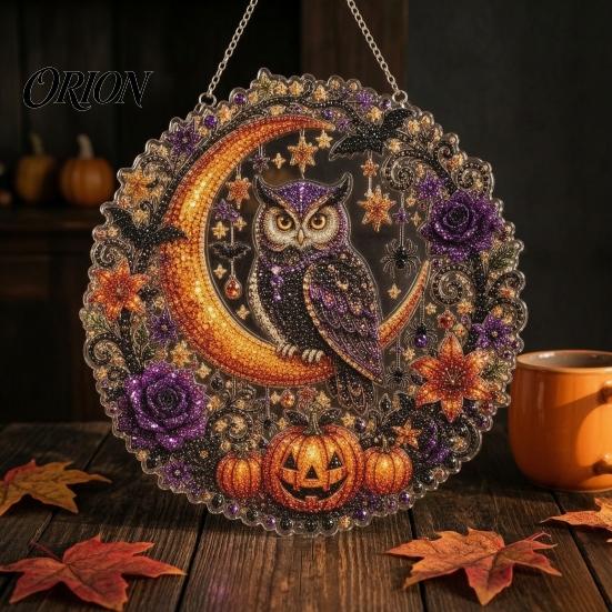 Easy Diamond Painting for Beginners Halloween Ghost/Owl Art Hanging Ornament Kit, Holiday Rhinestone Crafts Suncatcher, DIY Pendant Window Decor