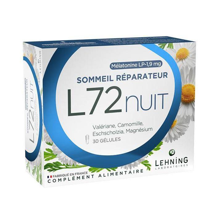 Lehning L72 Nuit Sommeil Réparateur Mélatonine LP 1,9 mg 30 gélules