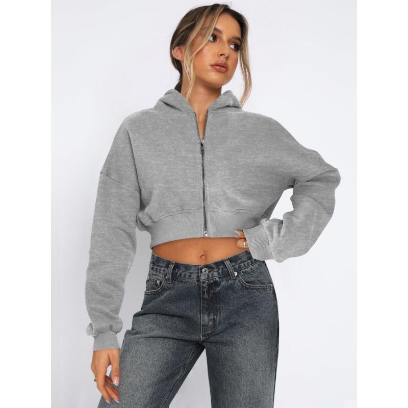 New street European and American style long-sleeved blouse zipper cardigan, temperament all-match hooded sweater casual jacket women