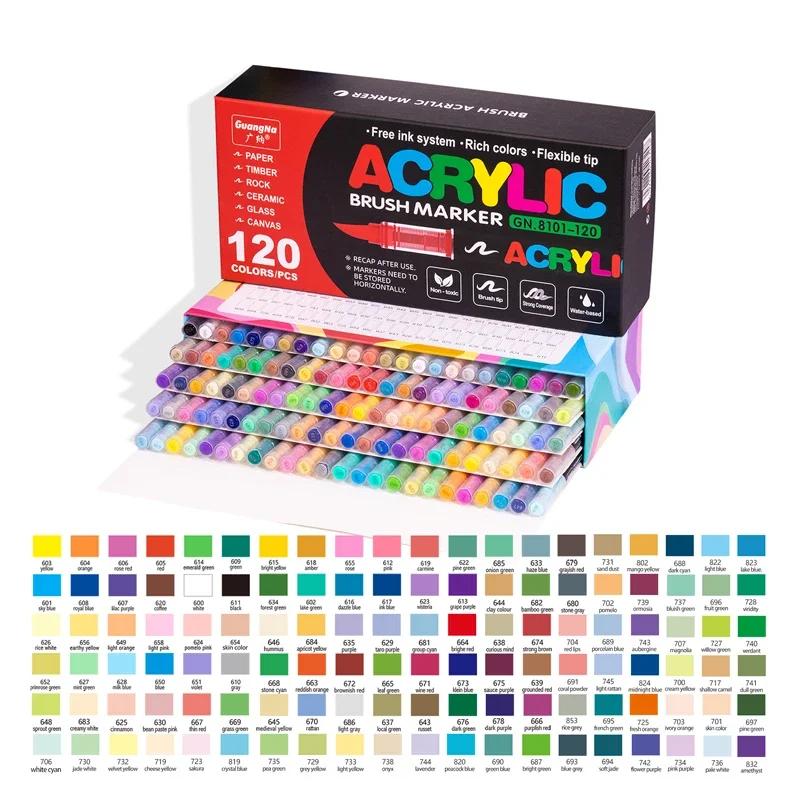 12-120 Colors Acrylic Paint Pens Markers Brush Tip Paint Markers For Rock Painting Wood Canvas Stone,Christmas Gift DIY Crafts