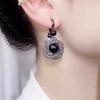Retro black mesh zircon flower earrings, ear buckles, women's personality, high-end design earrings, fashion earrings.