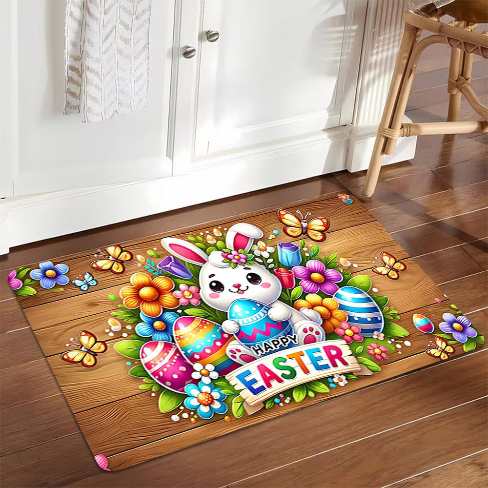 Spring Bunny Watercolor Print Decoration,Carpet,Living Room,Bedroom, Non-slip,Square rug