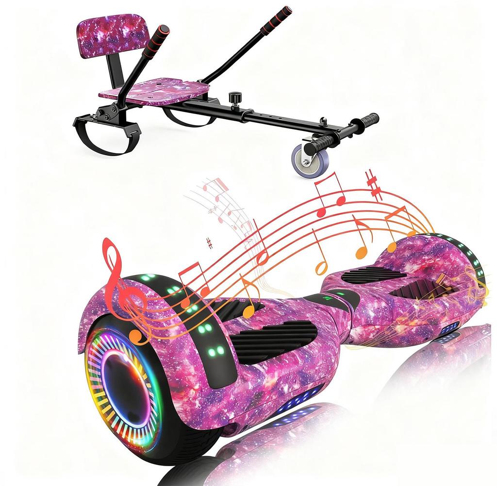 Hoverboard Go Kart Seat, 6.5'' Hoverboard Hoverkart with LED Lights and Bluetooth Speaker, Gyroscooters Go Kart Bundle for Kids and Adult