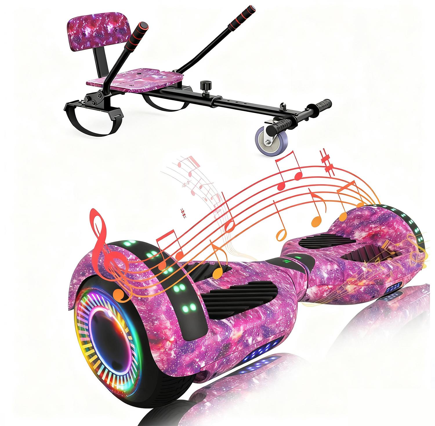 Сиденье для гироскутера, 6,5 Ховеркарт с LED-подсветкой и Bluetooth-динамиком, Набор карт для гироскутеров для детей и взрослых фиолетовый