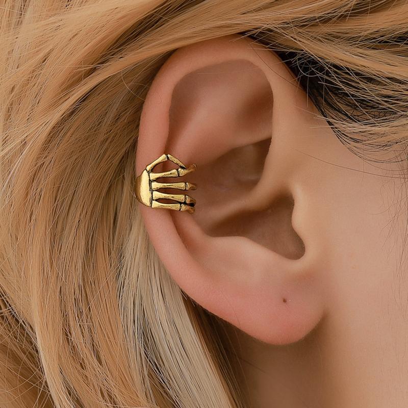 

Halloween Eardrop Retro Skull Shape Rock Earrings Halloween Wear Hand Bone Design Punk Ear Clips Jewelry Gold/Silver срібний