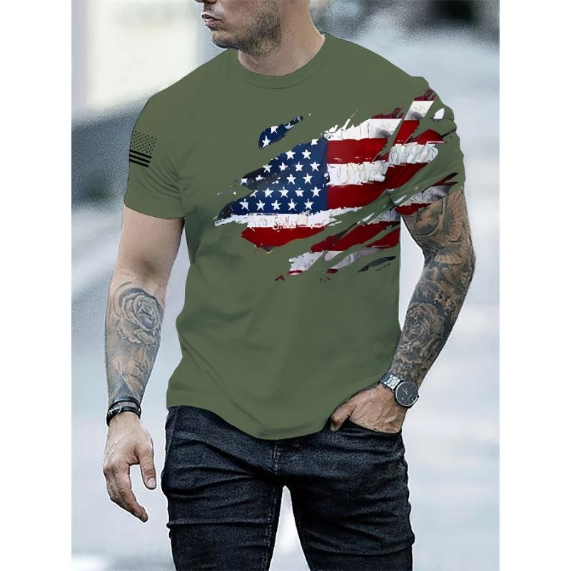 Herren Patriotisches Amerikanische Flagge 3D Gedrucktes T-Shirt - Lässiges Rundhals Kurzarm T-Shirt für den Sommer