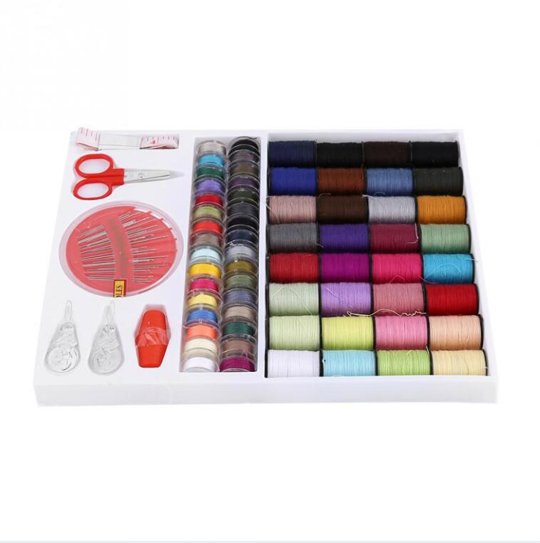 64 Pcs Sewing Thread Spools Travel Sewing Kit Measure Scissor Thimble Thread Needle Storage Box