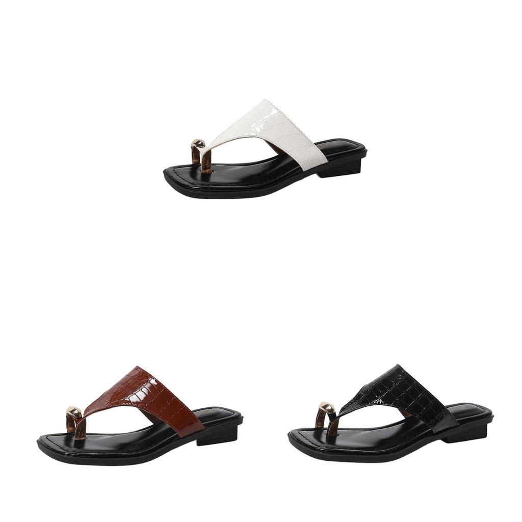 Pu Flat Slip On Sandals With Metal Details For Womens Casual Summer Outdoor Use