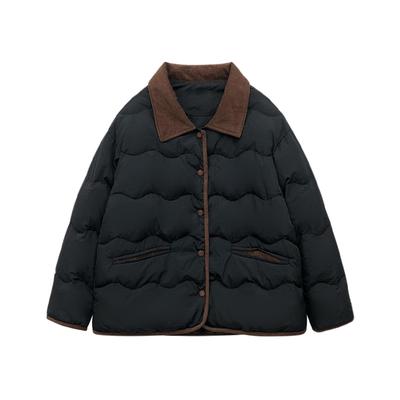 Korean Version of Corduroy Collar Down Jacket Women's Short Autumn and Winter Dongdaemun Small Retro White Duck Down Thickened Coat