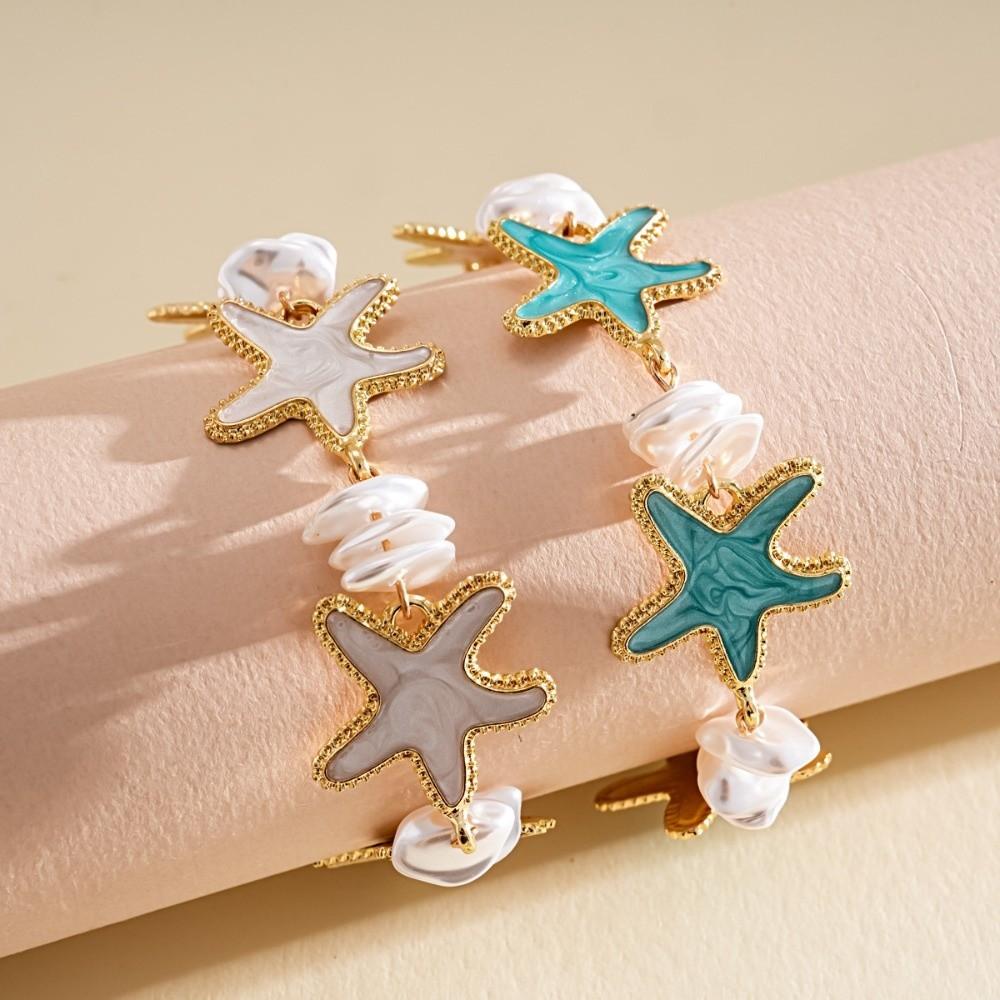 Bohemian Style Acetate Starfish Bracelet Ornaments Adjustable Acetic Acid Star Bangle Alloy with Pearl Decorations Hand Chain