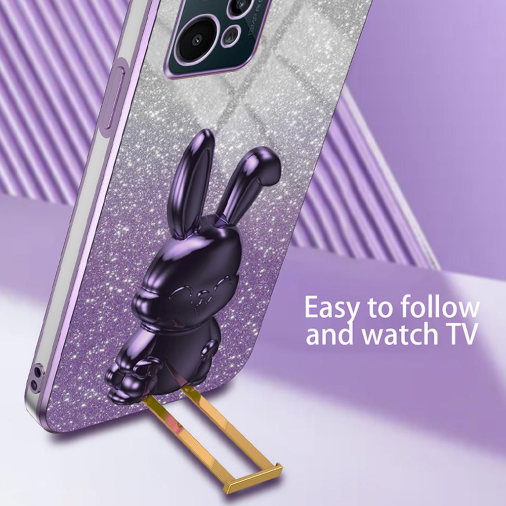 For Realme C31 Cover Glitter Powder Cartoon Rabbit Cell Phone Case with Support Kickstand