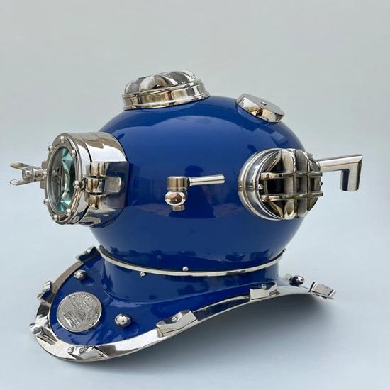 45.72 cm Blue Scuba Diving Nautical Helmet Maritime Ship's Decorative Helmet with Wooden Base Table top, Office, Home Decor