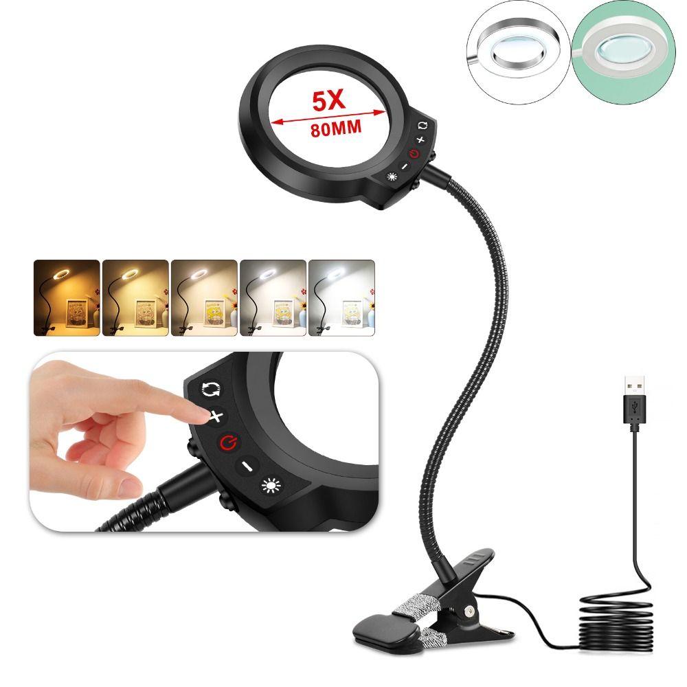 3 Modes Dimmable Magnifier with Light 5X Lighted Desk Lamp Durable Night Clip  Jewelry Making