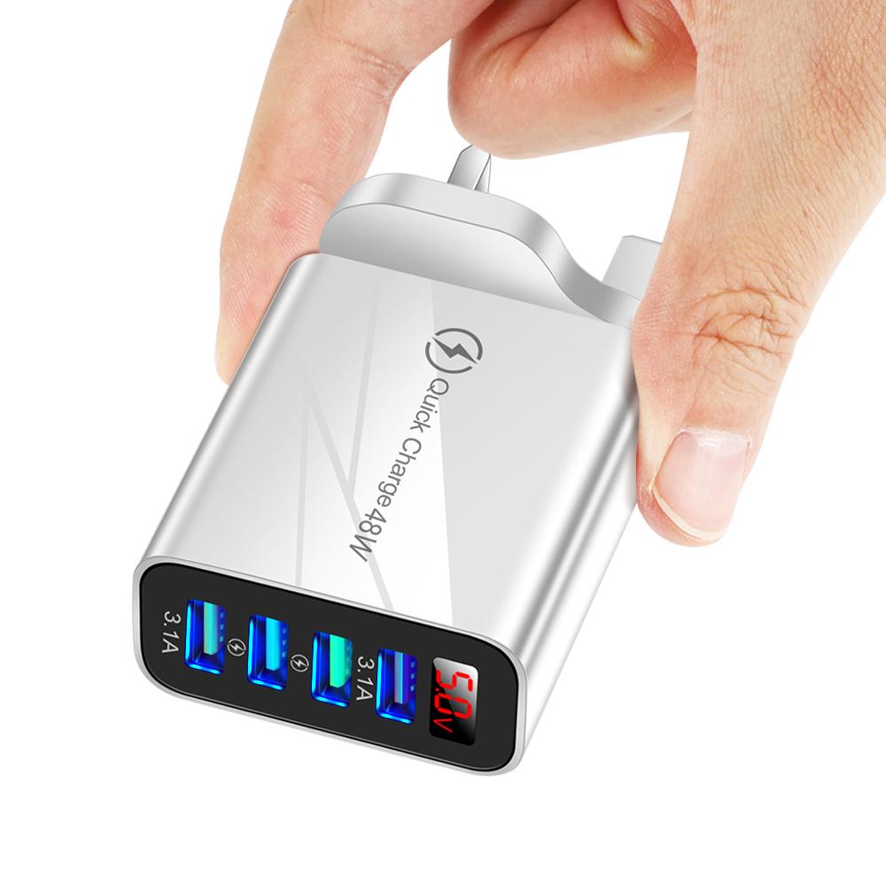 4 USB Real-time Variable Frequency LCD Digital Display Phone Charger Adapter 5V 48W Power Supply Quick Charger for Mobile Phone