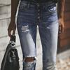 Women High Waisted Hole Skinny Denim Jeans Stretch Trousers Pants Calf  Jeans