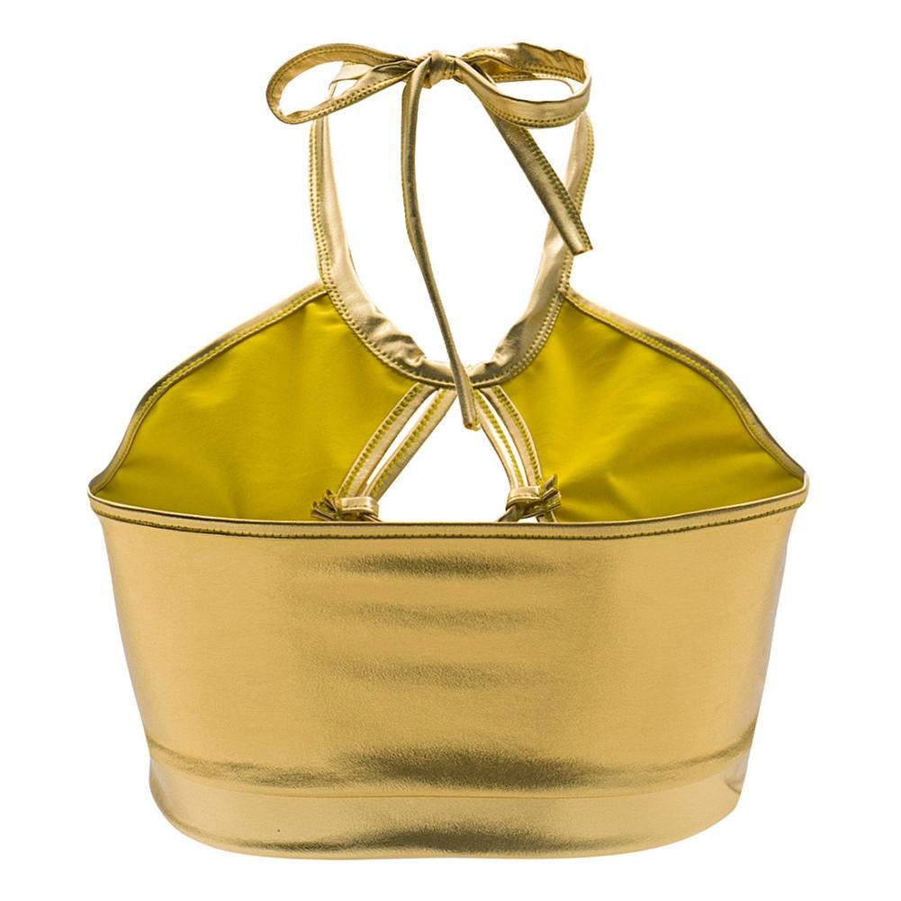 Kvinners Metallisk Design Sexy Slim Halter Camisole Illusorisk Farge Glansfull Glitrende Bryst Utringet Ryggløs Snøring Kortermet Topp