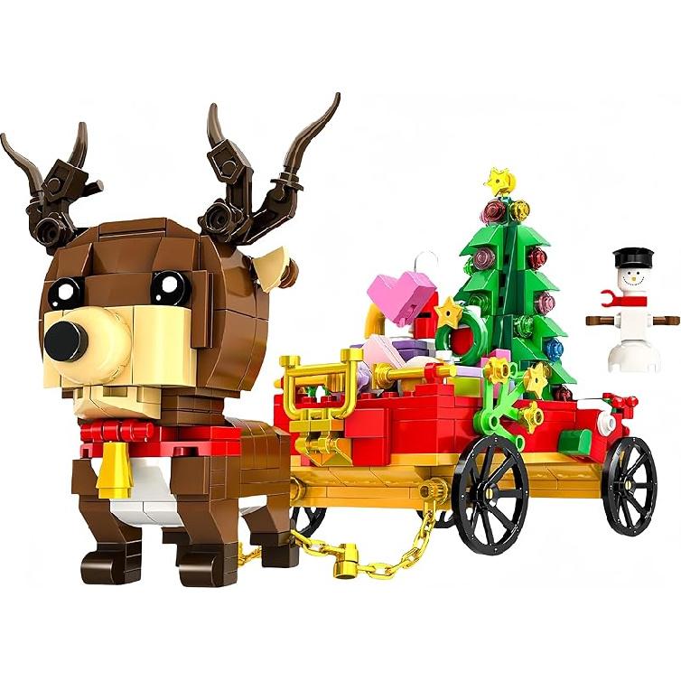 Christmas Reindeer Building Blocks 2025 for Kids Boys Girls Santa Sleigh and Reindeer Building Toy Rinedeer