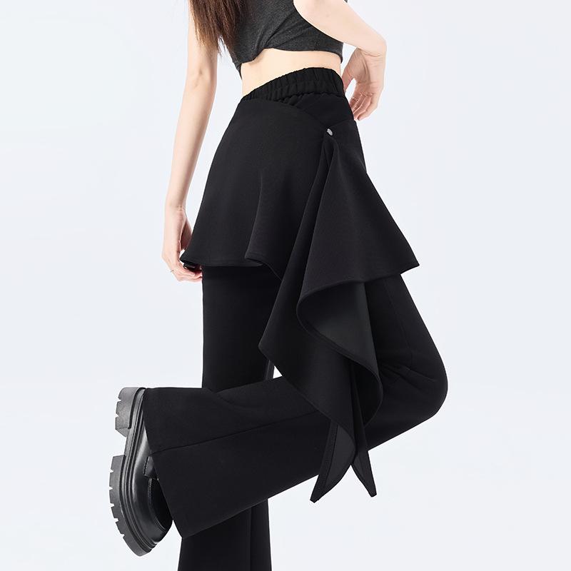 Women's 2026 Spring High-waisted Micro-flare Pants with Ribbon Detail: Slimming, Elastic, and Stylish