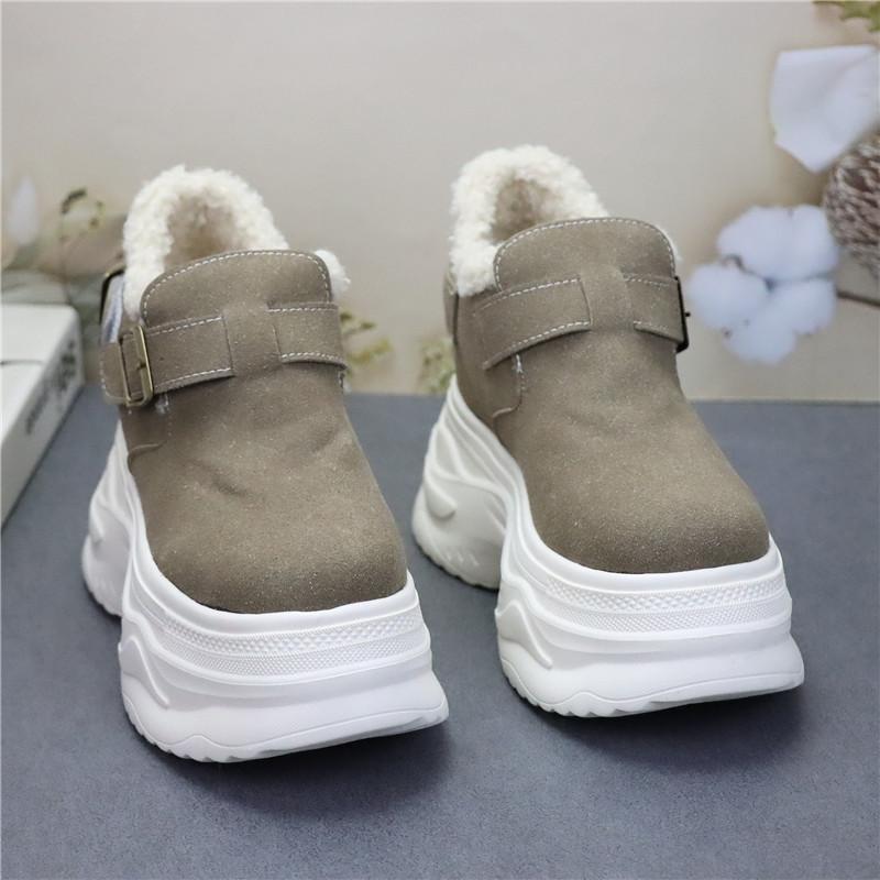 Fashion 12CM Suede Microfiber Leather Fashion Plush Autumn Boots Spring Women Ankle Boots Platform Wedge Flat Winter Chimney Shoes