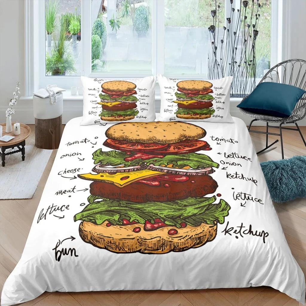 Americké Rychlé Občerstvení Povlečení Sada Velikost Full Pizza Hotdog Přikrývka Hamburger Potisk Ložní Souprava Hranolky Přikrývka