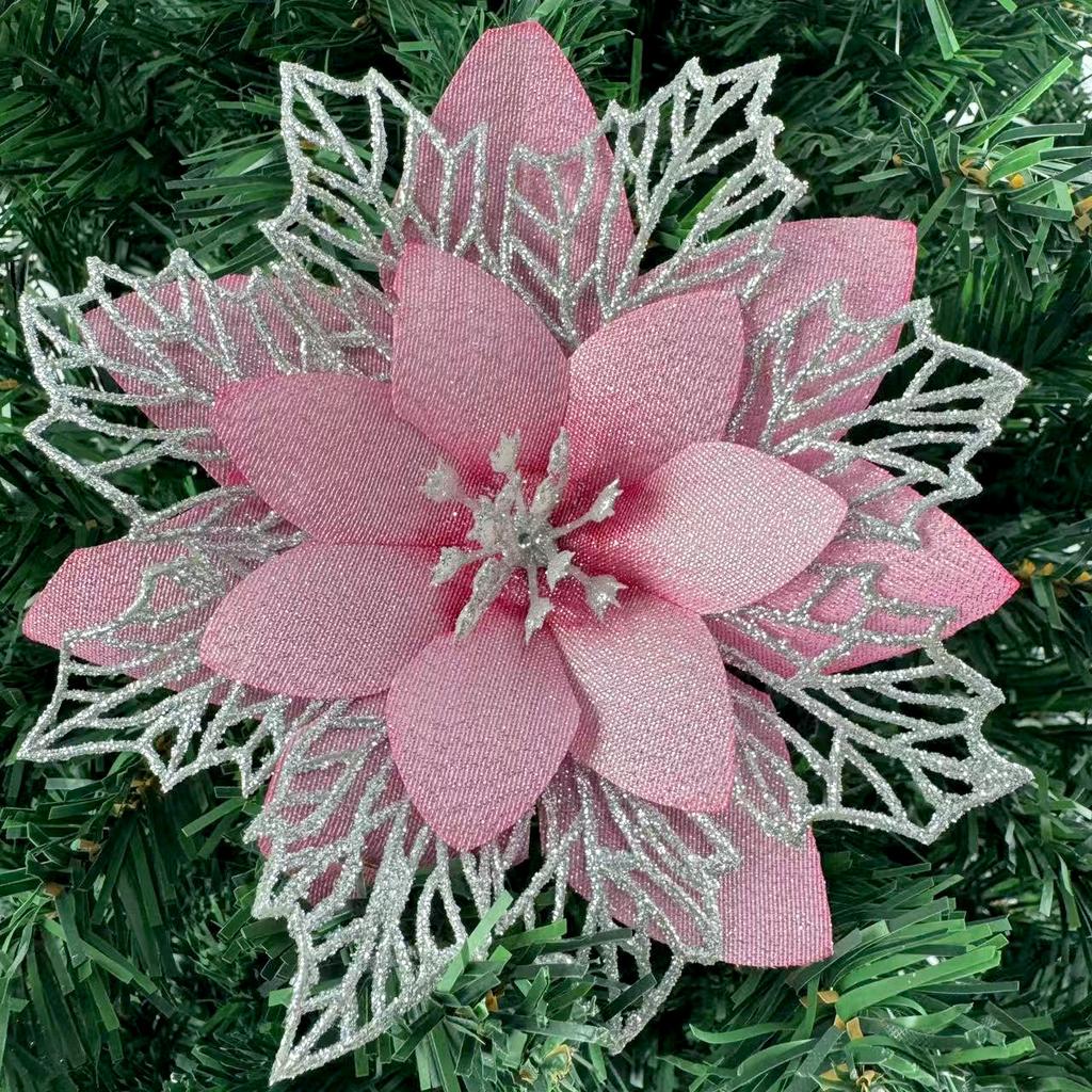 1PC Christmas Golden Glitter 14cm Flower Christmas Tree Decoration Ornaments Color Glitter Home Party Decoration Supplies