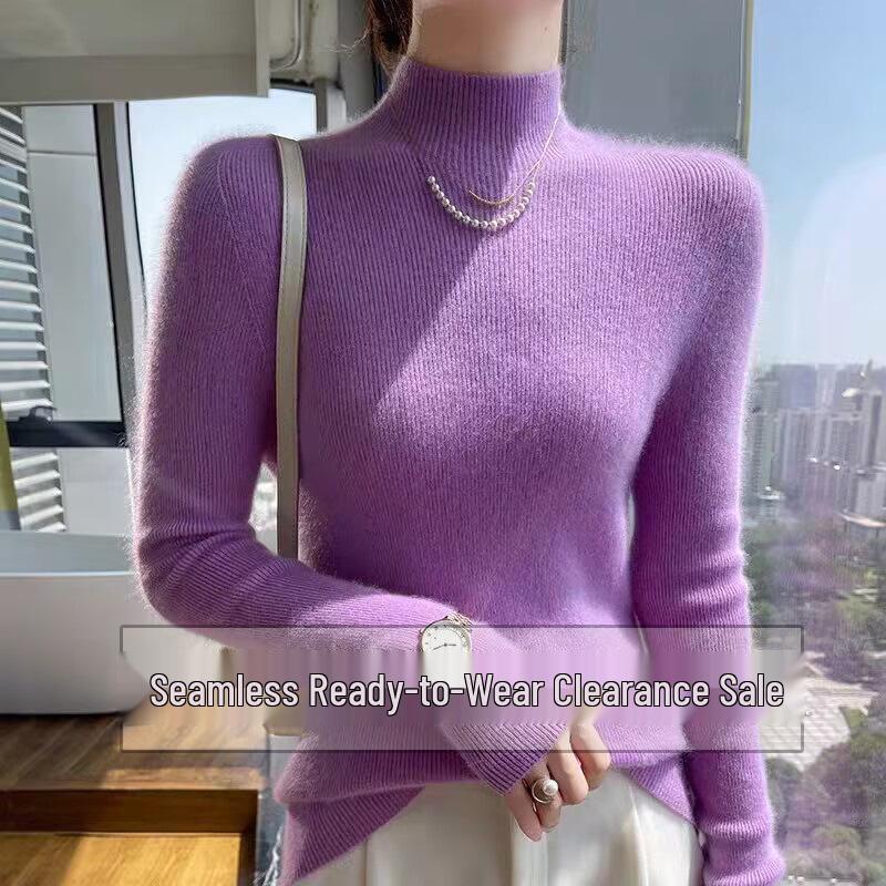 Damen Kaschmir Pullover mit halbem Rollkragen, figurbetont - Nahtlose Herbst/Winter Strickware