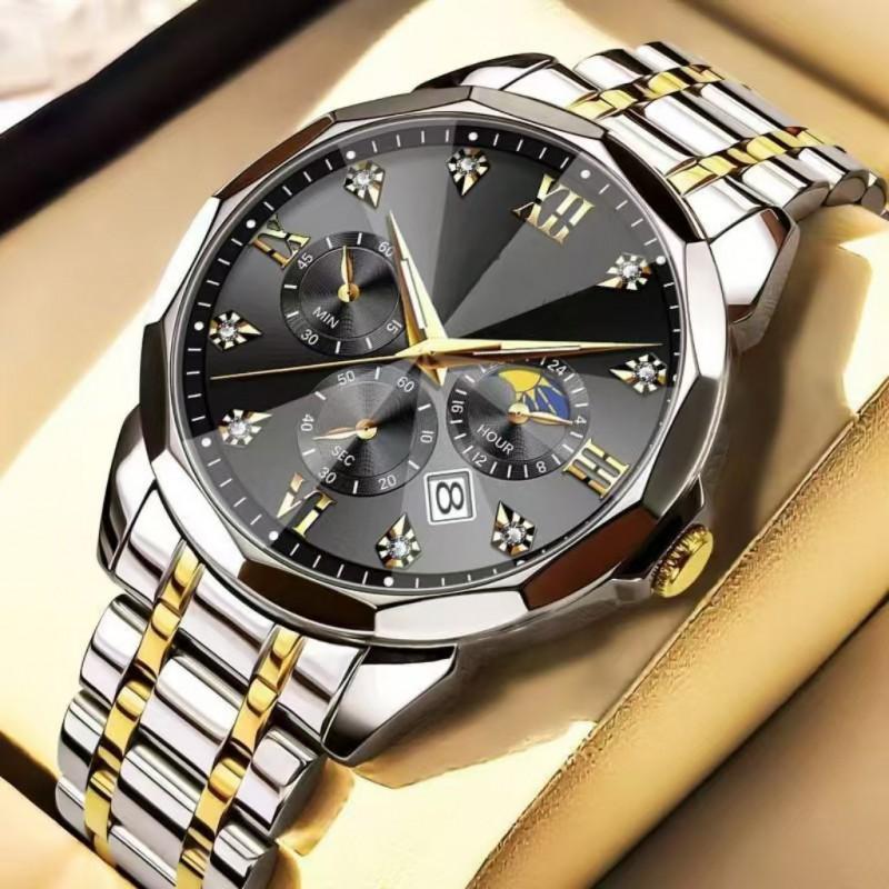 Mens Quartz Watch Stainless Steel Band Business Casual Wristwatch With Date Function 30M Water Resistant