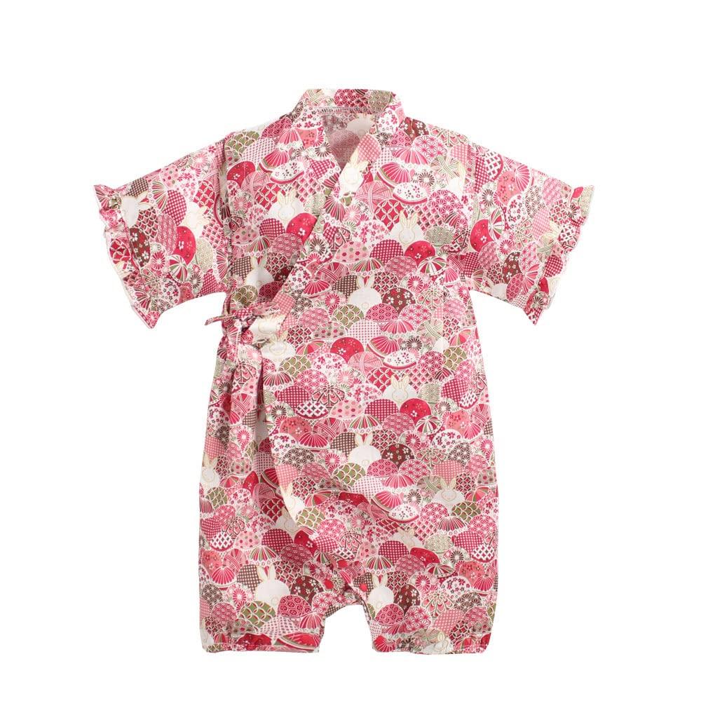 Reegoo Peter Baby Jinbei Summer Kimono Rabbit Size Ages Months Boys' Coverall, Romper, 100% Cotton, Suit, Festival, Pink, Design, 90, 18-24