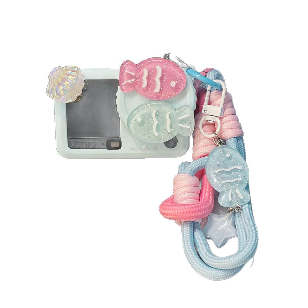Color-block Double Fish Protective Case with Cartoon Lanyard for DJI Action 3/4/5PRO - Drop-proof Shell for Action 6.